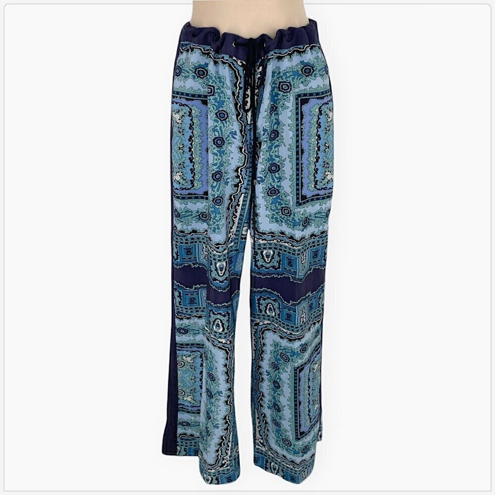 Adrianna Papell Blue Green Floral Drawstring Palazzo Summer Vacation Pants L